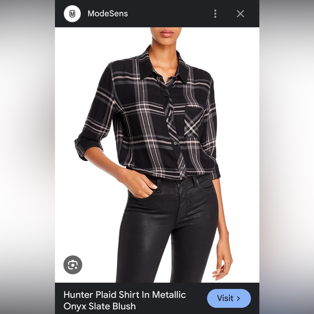 NWT Rails soft flannel Hunter Onyx Slate Blush plaid button down shirt metallic